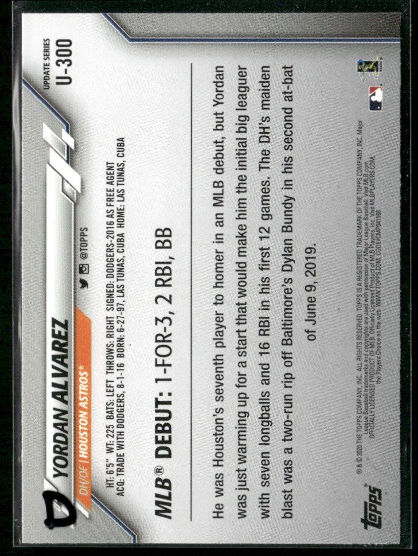 Yordan Alvarez 2020 Topps Update RC #U-300 Houston Astros