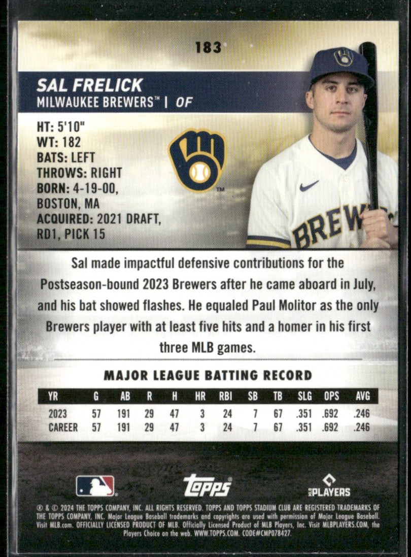 Sal Frelick 2024 Topps Stadium Club RC #183 Milwaukee Brewers