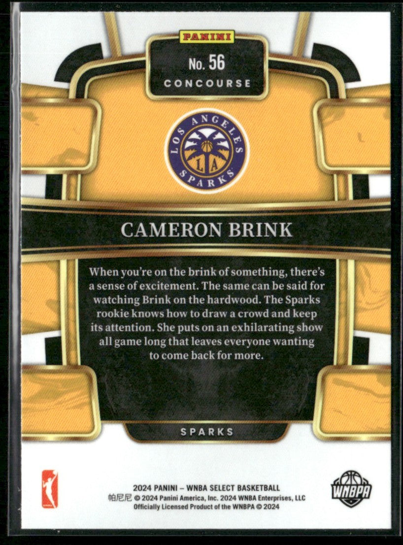 Cameron Brink 2024 Panini Select Concourse RC #56 Los Angeles Sparks