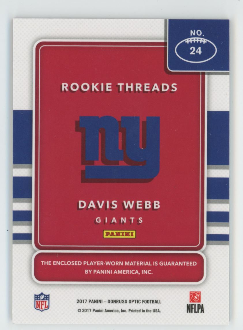 Davis Webb 2017 Donruss Optic Rookie Threads RC Jersey #24 New York Giants
