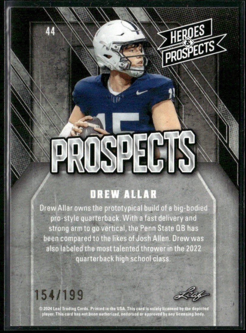 Drew Allar 2024 Leaf Heroes & Prospects /199 #44 Penn State Nittany Lions