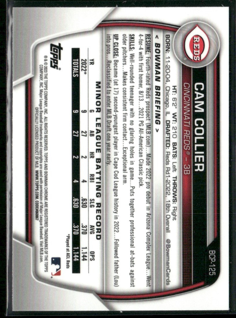 Cam Collier 2023 Bowman Chrome Mojo 1st #BCP-125 Cincinnati Reds