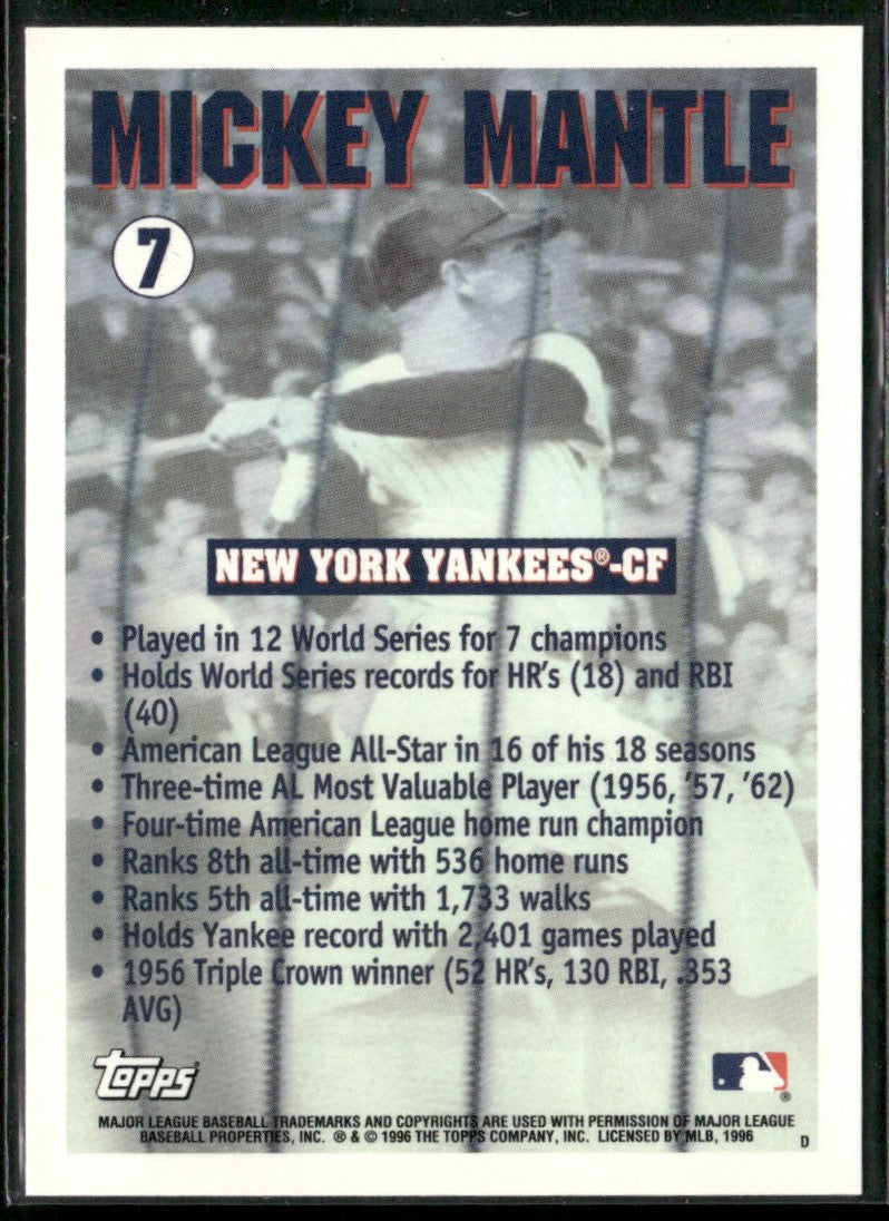 Mickey Mantle 1996 Topps #7 New York Yankees