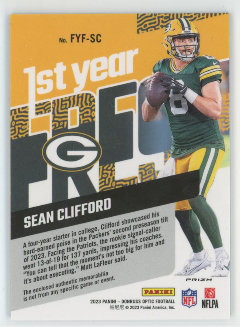 Sean Clifford 2023 Donruss Optic 1st Year Fresh RC Jersey #FYF-SC
