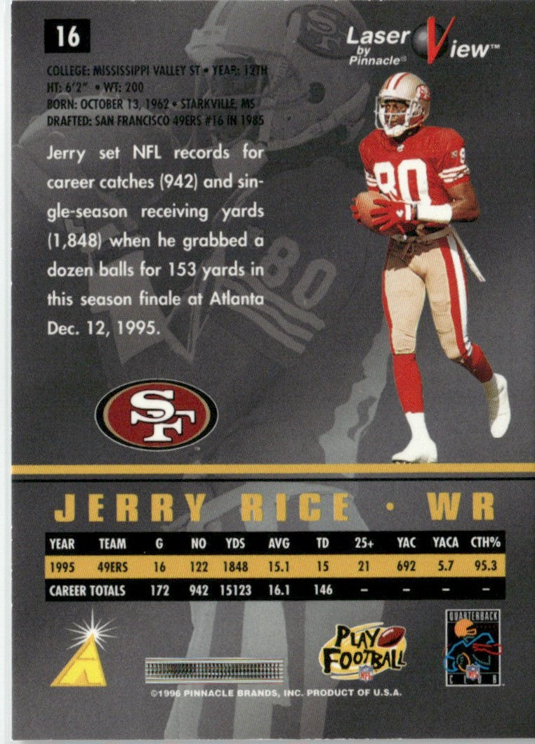 Jerry Rice 1996 Pinnacle Laser View #16 San Francisco 49ers