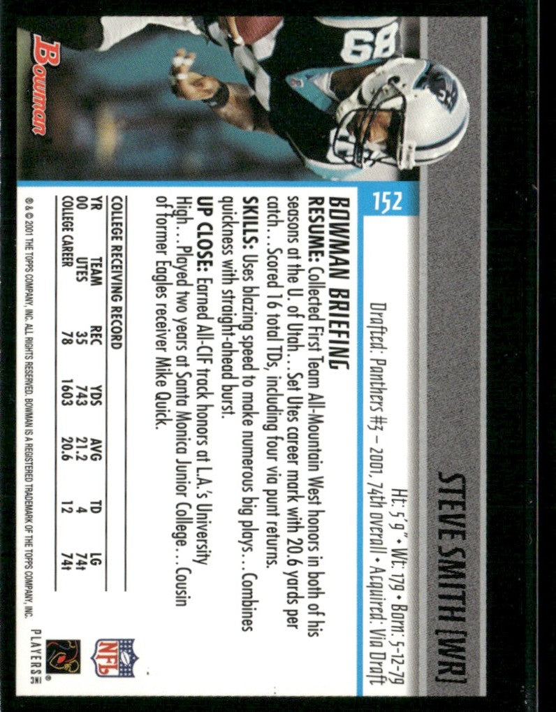 Steve Smith 2001 Bowman RC #152 Carolina Panthers