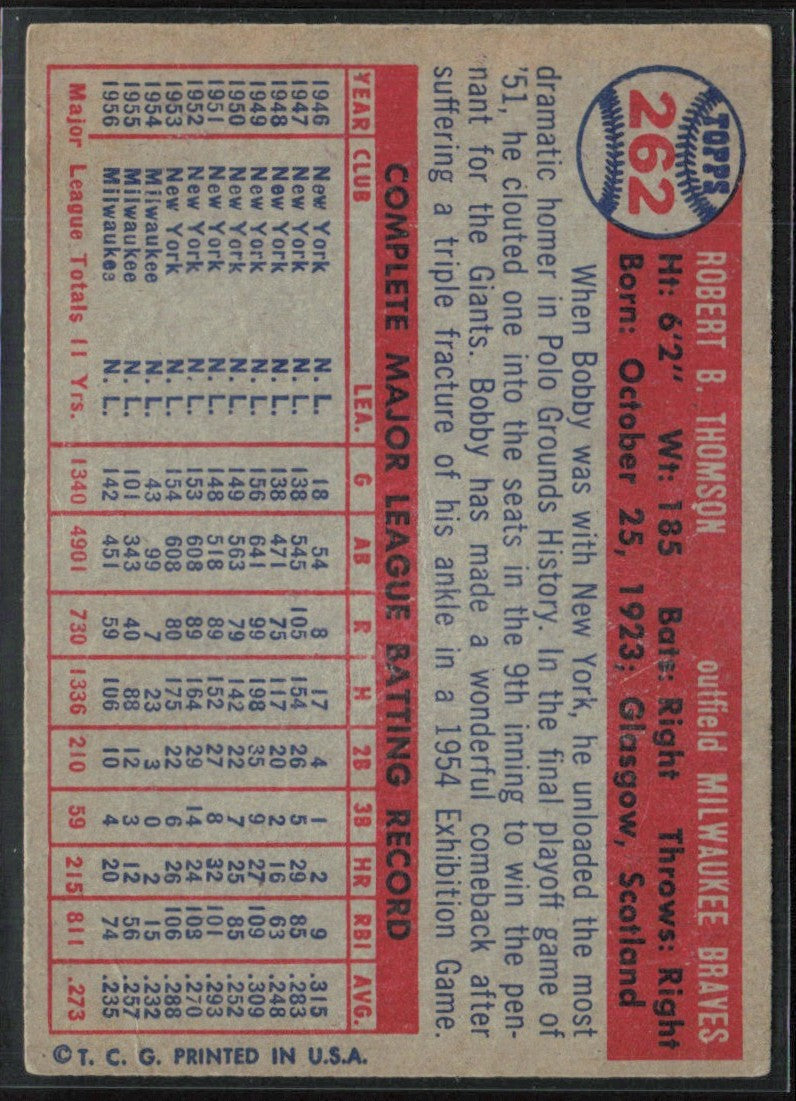 Bobby Thomson 1957 Topps #262 Milwaukee Braves