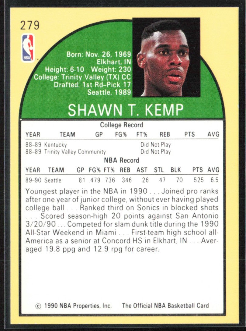 Shawn Kemp 1990 NBA Hoops RC #279 Seattle SuperSonics