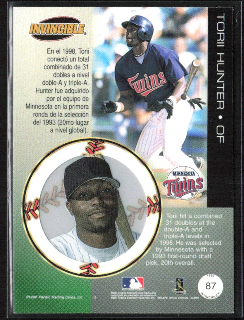 Torii Hunter 1999 Pacific Invincible RC #87 Minnesota Twins
