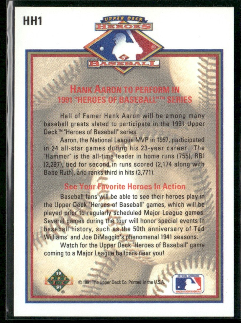 Hank Aaron 1991 Upper Deck Heroes of Baseball Hologram #HH1 Milwaukee Braves