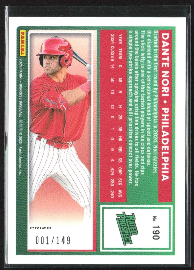 Dante Nori 2025 Donruss Optic Lime Green /149 #190 Philadelphia Phillies
