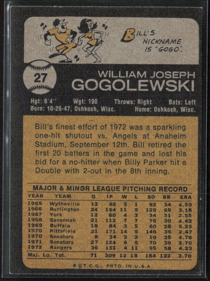 Bill Gogolewski 1973 Topps #27 Texas Rangers