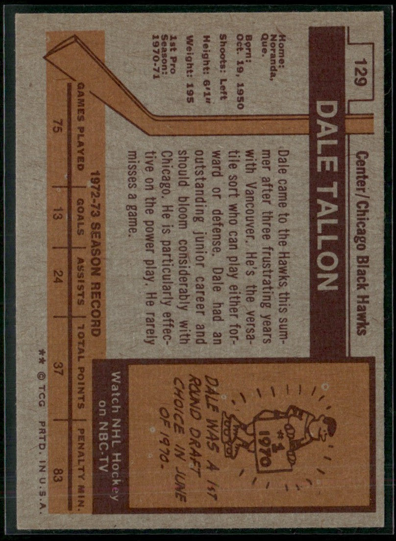 Dale Tallon 1973 Topps #129 Chicago Blackhawks
