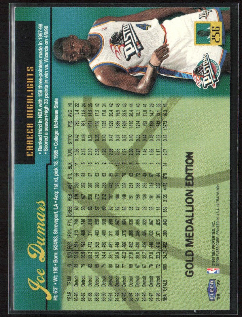 Joe Dumars 1998 Fleer Ultra Gold Medallion #25G Detroit Pistons