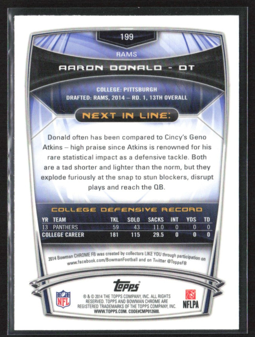 Aaron Donald 2014 Bowman Chrome RC #199 St. Louis Rams