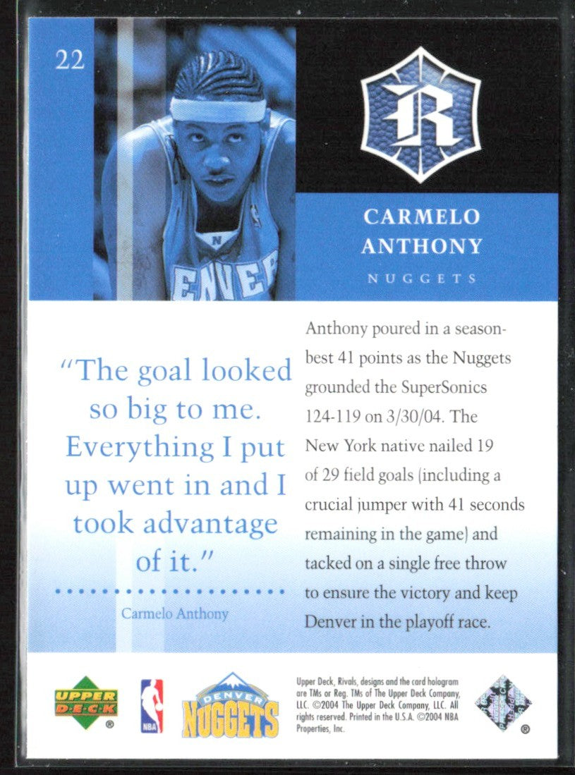 Carmelo Anthony 2004 Upper Deck Rivals Box Set #22 Denver Nuggets