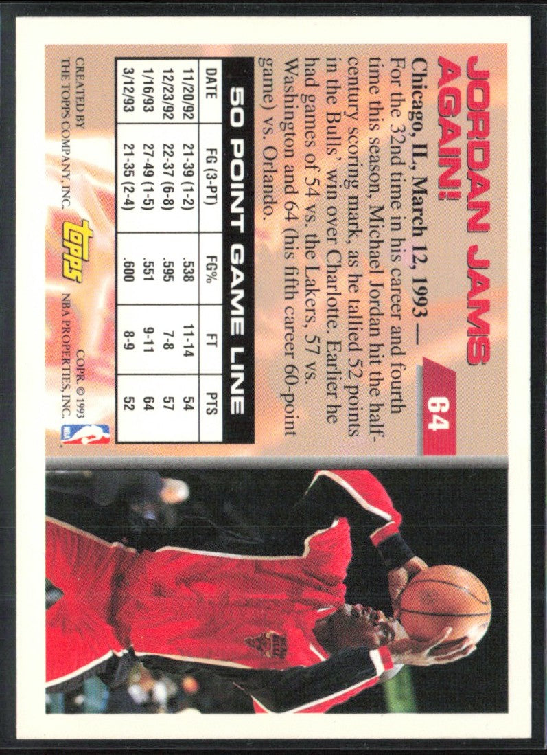 Michael Jordan 1993 Topps 50 Point Club #64 Chicago Bulls