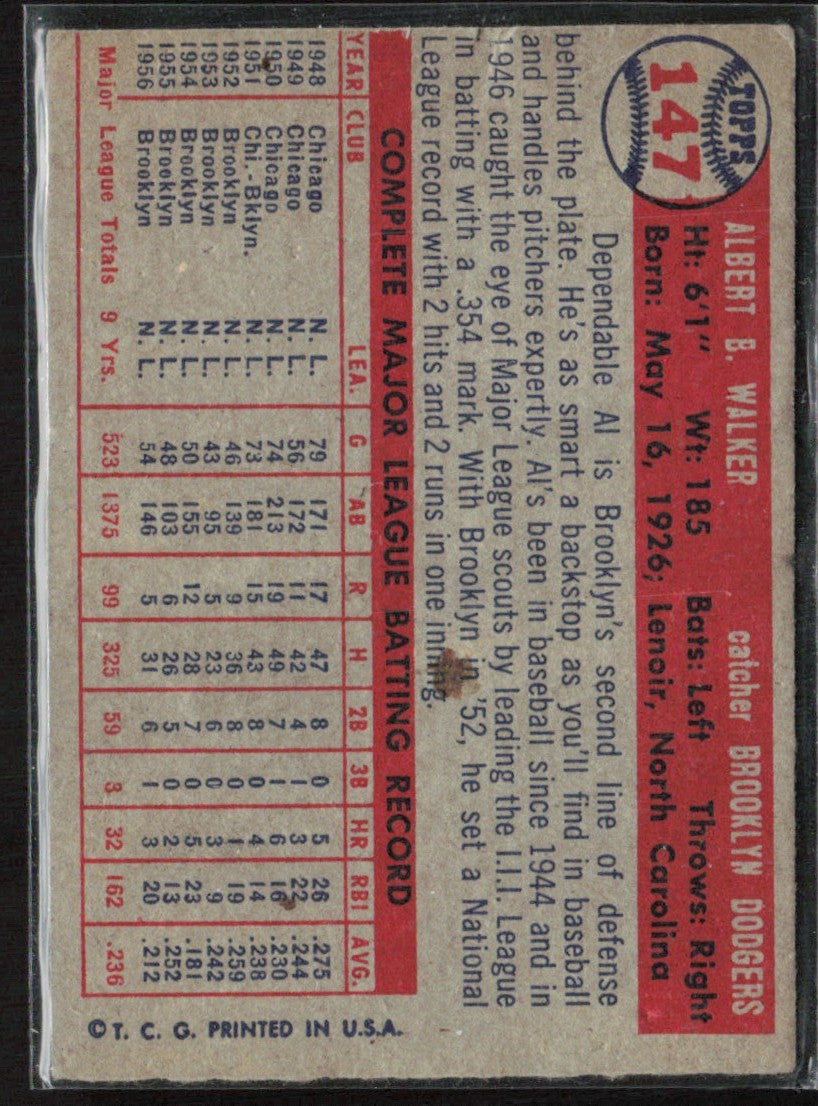 Al Walker 1957 Topps #147 Brooklyn Dodgers