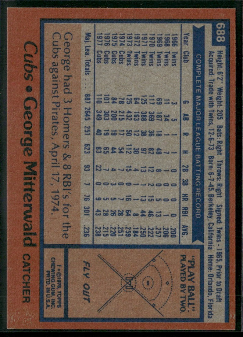 George Mitterwald 1978 Topps #688 Chicago Cubs