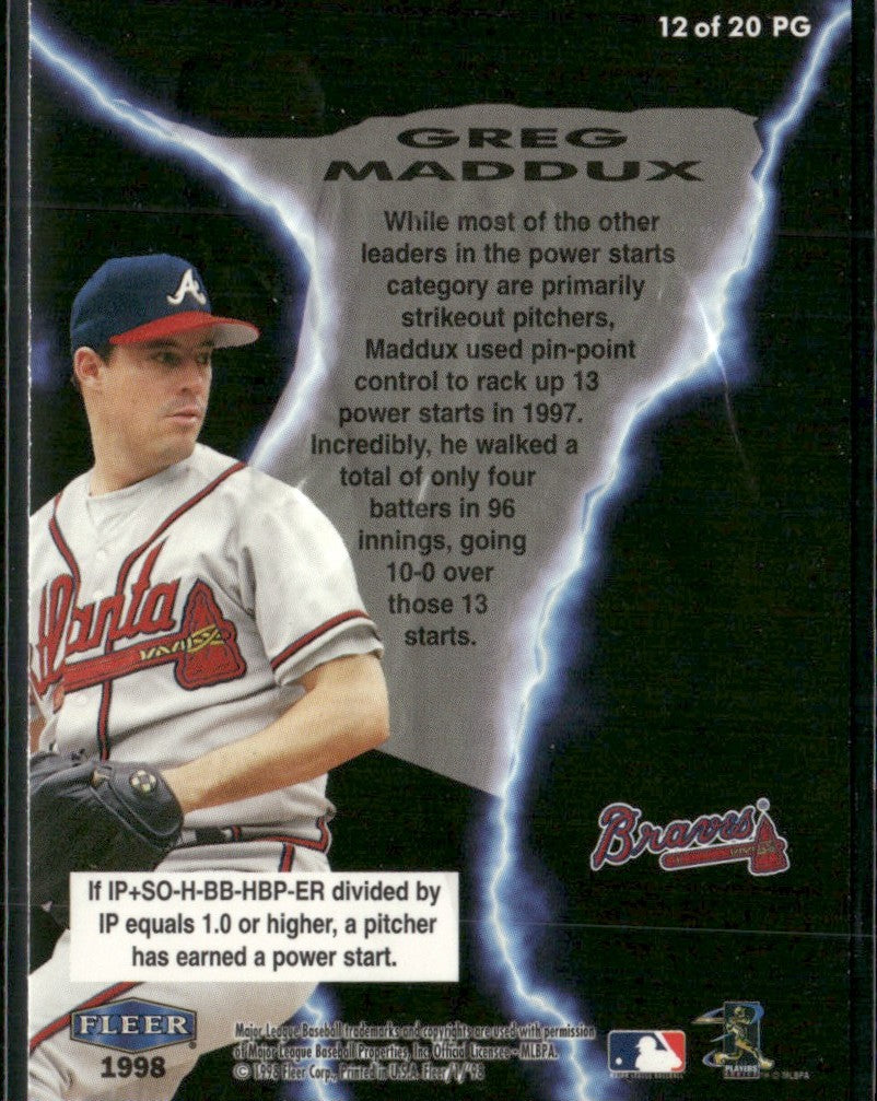 Greg Maddux 1998 Fleer Tradition The Power Game #12 Atlanta Braves
