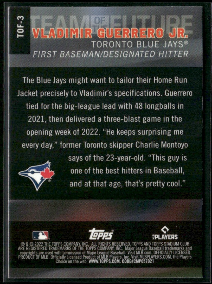 Vladimir Guerrero Jr. 2022 Topps Stadium Club Chrome Team of the Future #TOF-3