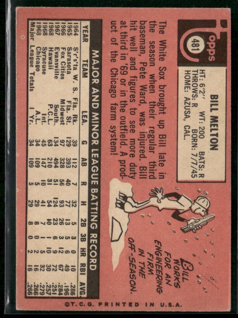 Bill Melton 1969 Topps RC #481 Chicago White Sox