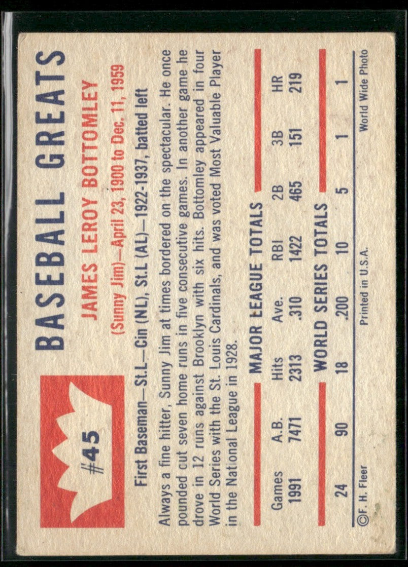 Jim Bottomley 1960 Fleer Baseball Greats #45 St. Louis Browns