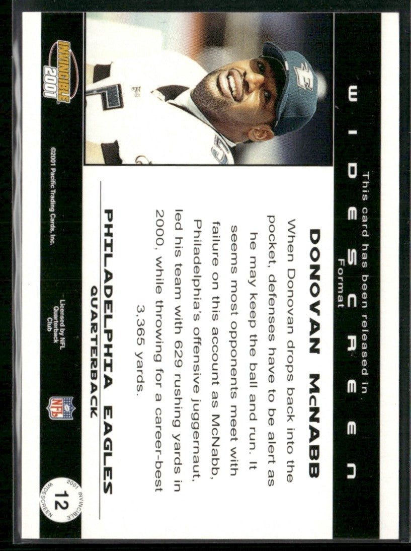 Donovan McNabb 2001 Pacific Invincible Widescreen /2500 #12 Philadelphia Eagles