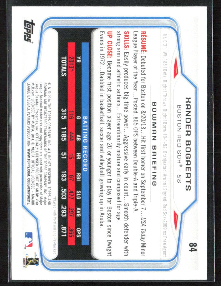 Xander Bogaerts 2014 Bowman RC #84 Boston Red Sox