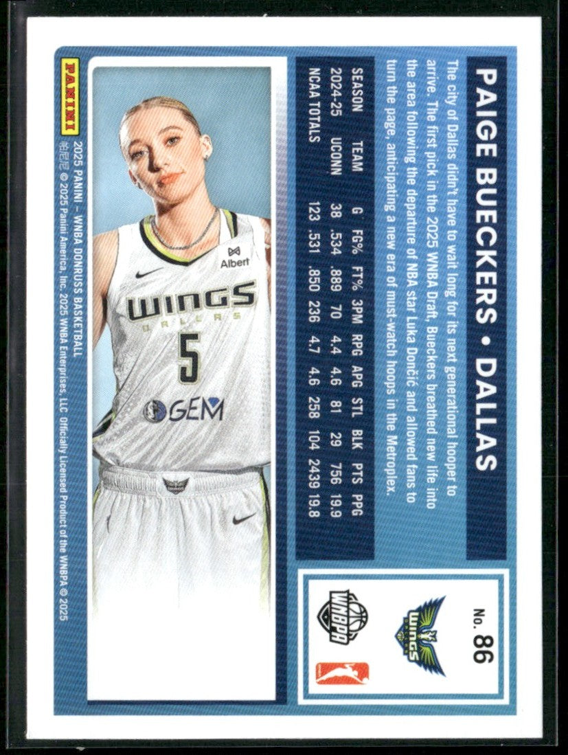 Paige Bueckers 2025 Donruss RC #86 Dallas Wings