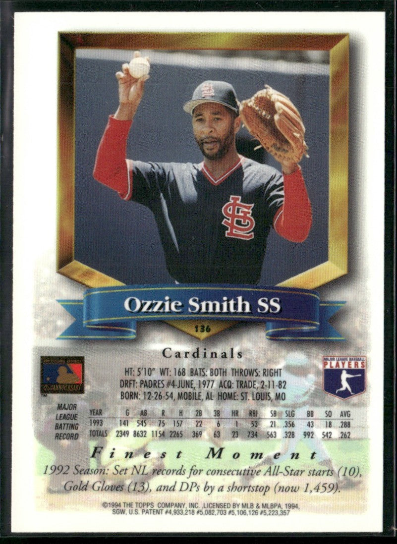Ozzie Smith 1994 Topps Finest #136 St. Louis Cardinals