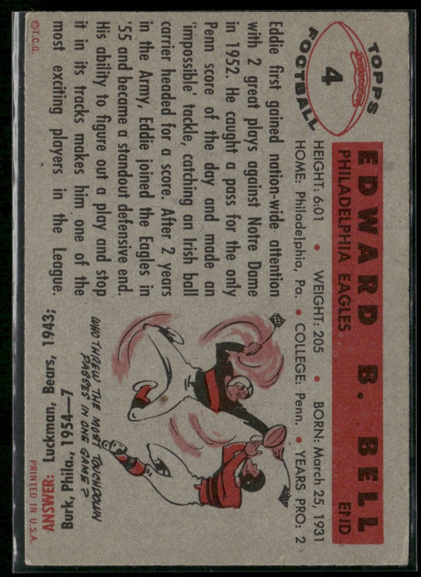 Eddie Bell 1956 Topps #4 Philadelphia Eagles