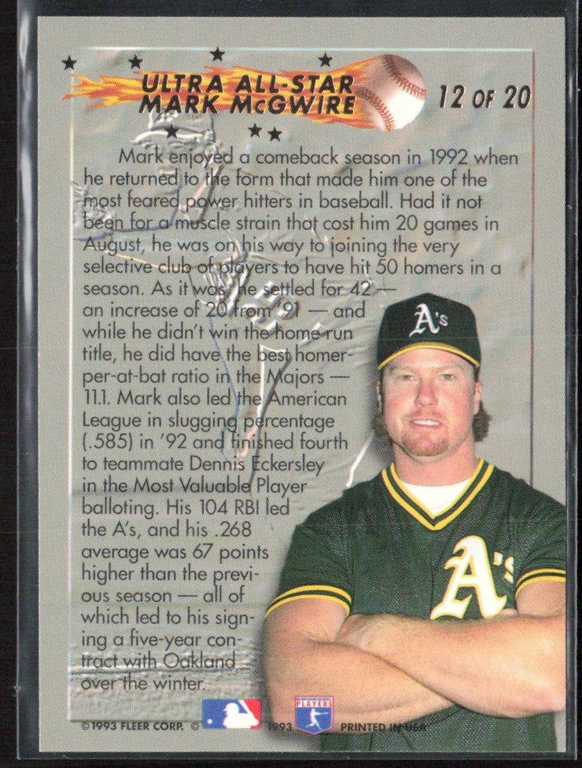 Mark McGwire 1993 Fleer Ultra All-Stars #12 Oakland Athletics