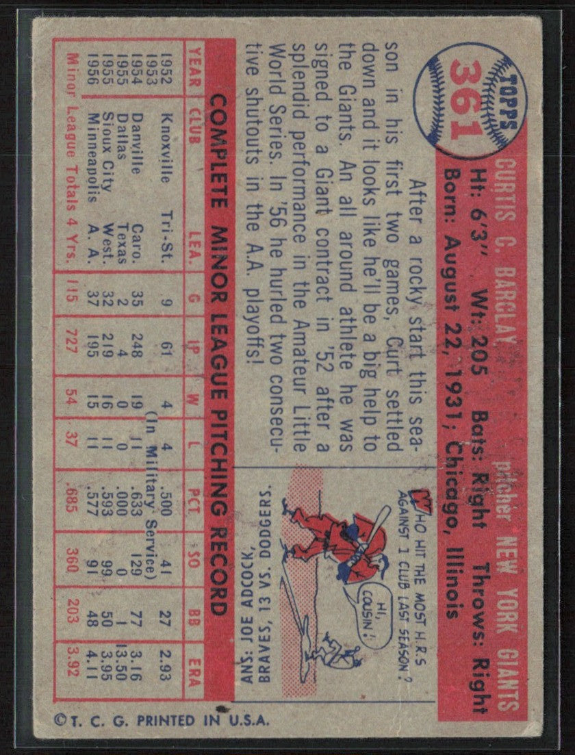 Curt Barclay 1957 Topps RC #361 New York Giants