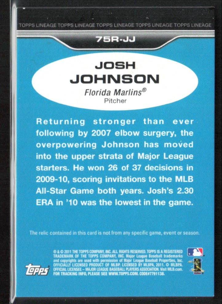 Josh Johnson 2011 Topps Lineage Mini Relic Jersey #75R-JJ Florida Marlins