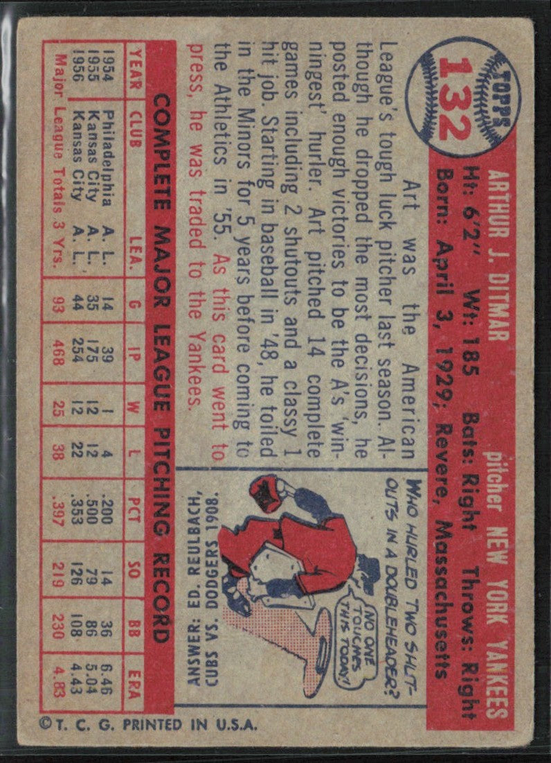 Art Ditmar 1957 Topps #132 New York Yankees