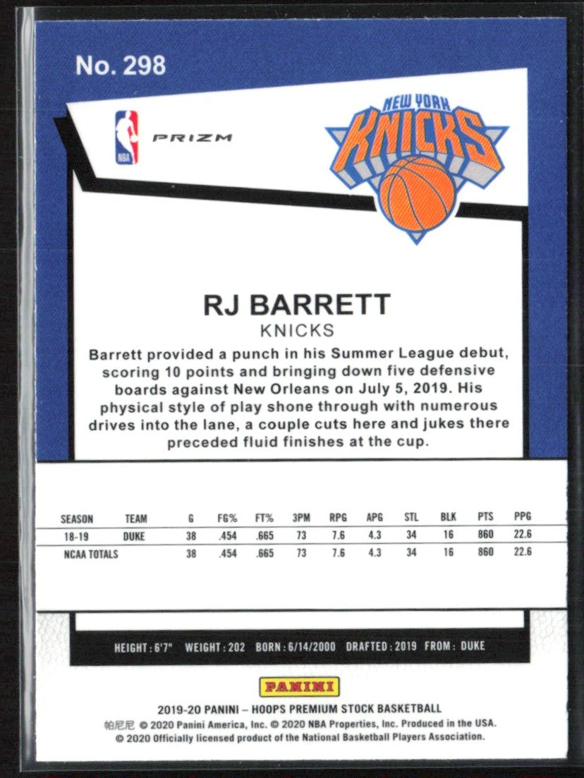 RJ Barrett 2019 NBA Hoops Premium Stock Tribute Red RC #298 New York Knicks