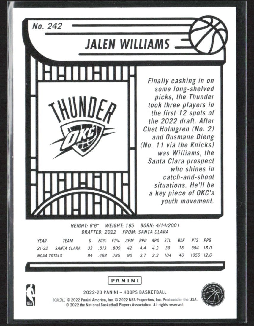 Jalen Williams 2022 Hoops #242 Oklahoma City Thunder