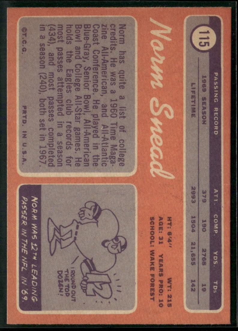 Norm Snead 1970 Topps #115 Philadelphia Eagles