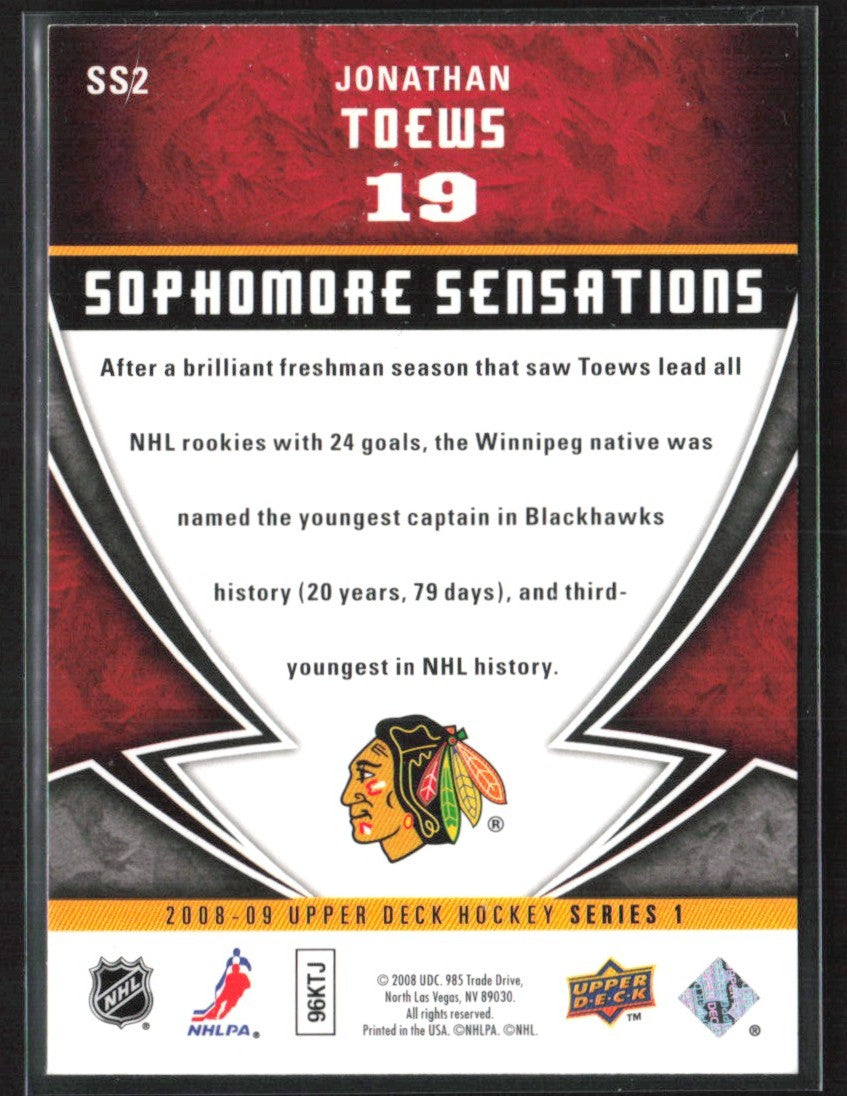 Jonathan Toews 2008 Upper Deck Sophomore Sensations #SS2 Chicago Blackhawks