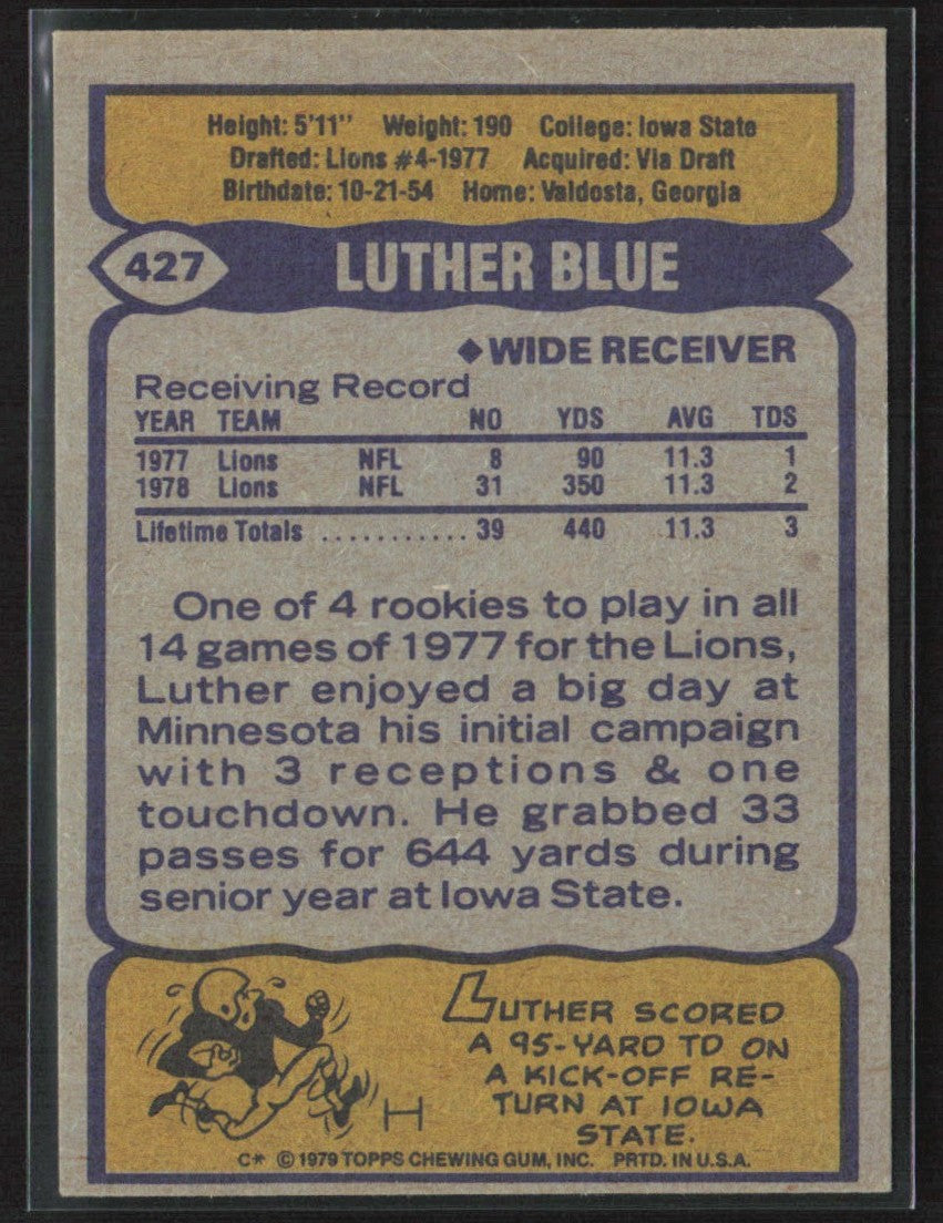 Luther Blue 1979 Topps RC #427 Detroit Lions