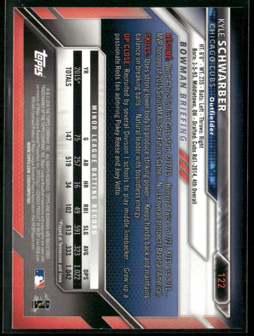 Kyle Schwarber 2016 Bowman RC #122 Chicago Cubs