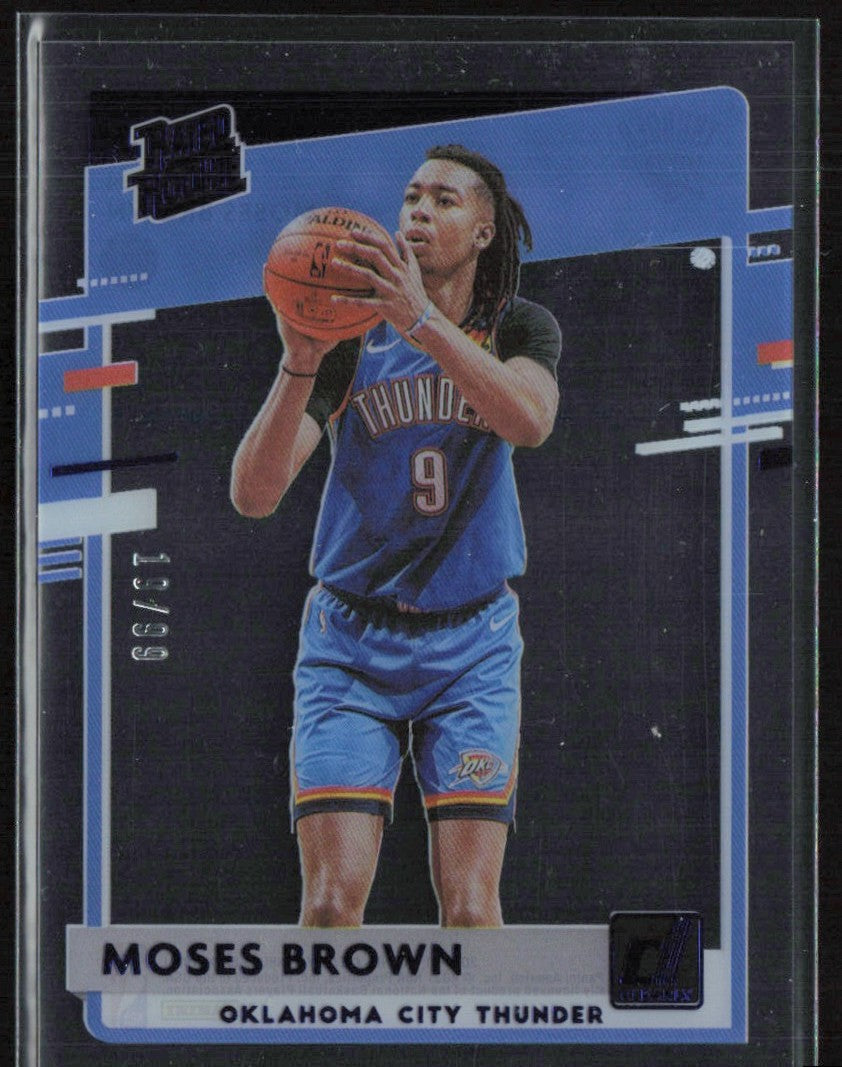 Moses Brown 2020 Clearly Donruss Blue RC /99 #54 Oklahoma City Thunder