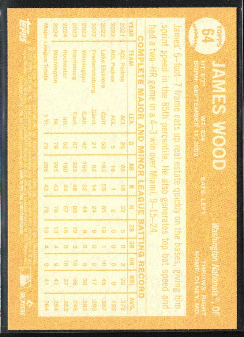 James Wood 2025 Topps Archives 1964 Design RC #64 Washington Nationals