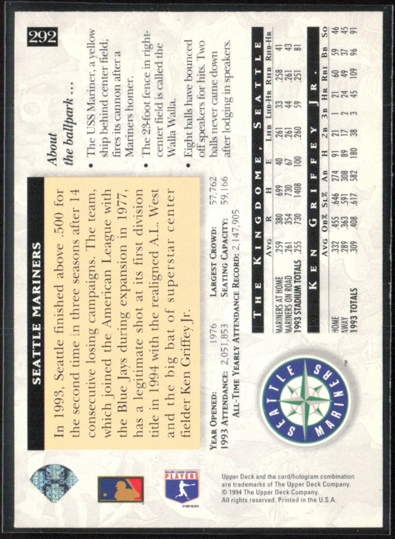 Ken Griffey Jr. 1994 Upper Deck Home Field Advantage #292 Seattle Mariners