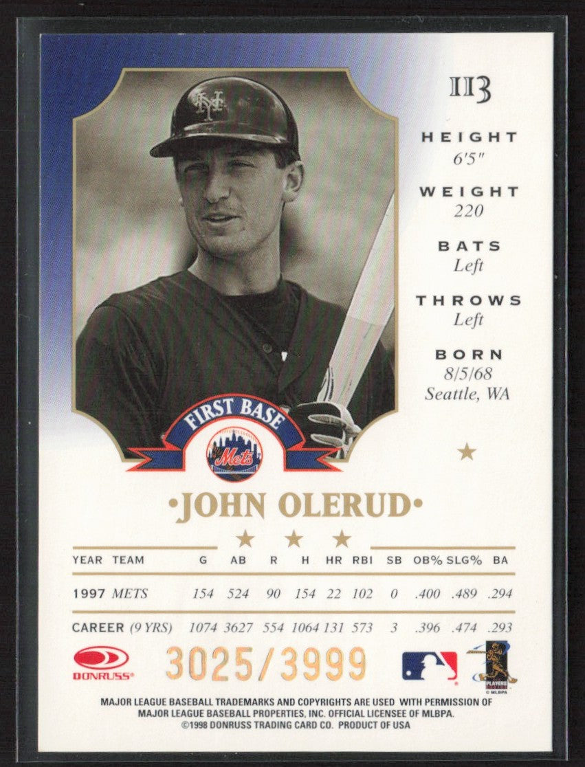 John Olerud 1998 Leaf Fractal Foundation /3999 #113 New York Mets