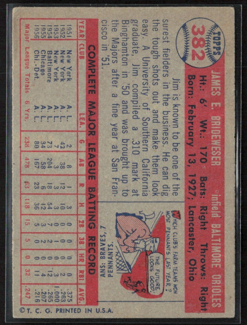 Jim Brideweser 1957 Topps #382 Baltimore Orioles