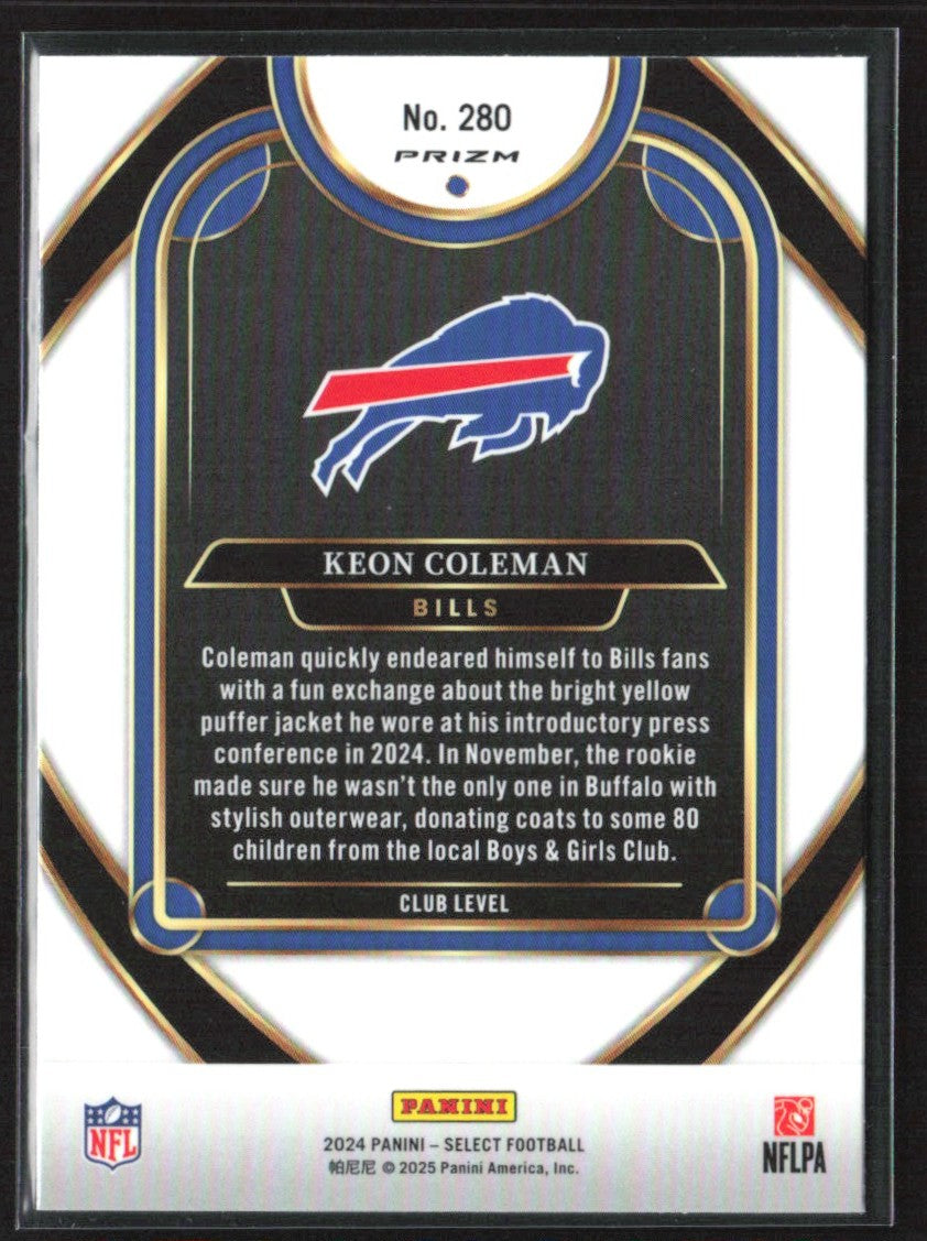 Keon Coleman 2024 Panini Select Club Black & Green Shock RC #280 Buffalo Bills