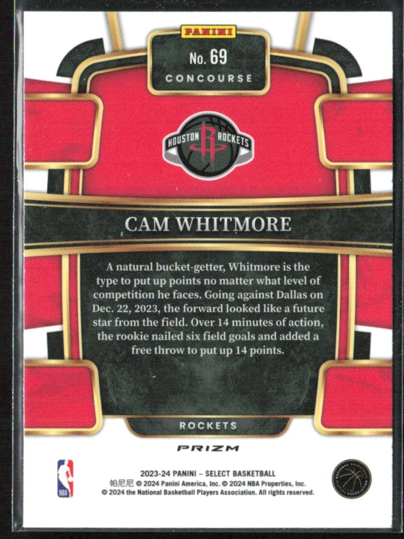 Cam Whitmore 2023 Panini Select Concourse Silver Prizm RC #69 Houston Rockets