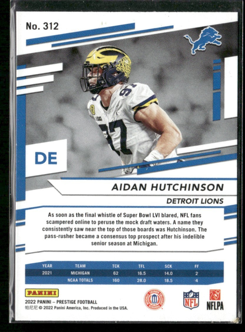 Aidan Hutchinson 2022 Panini Prestige RC #312 Detroit Lions